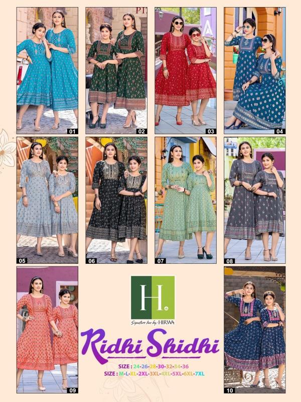 Hirwa Ridhi Shidhi Daughter Rayon  Printed Anarkali Kurti Collection